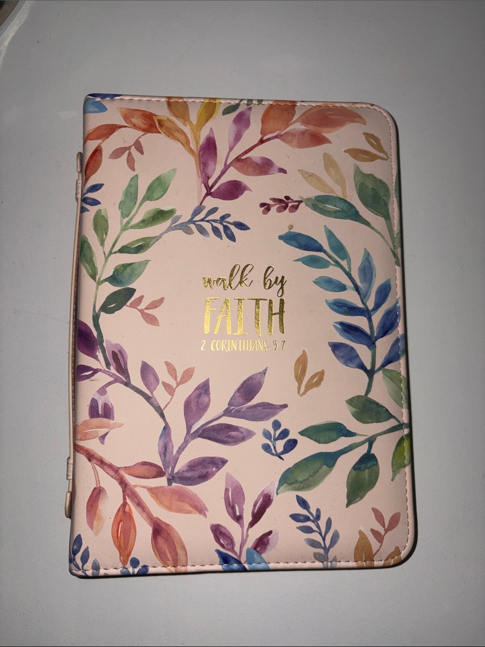 Pink Floral 'Walk by Faith' Women's Bible Cover